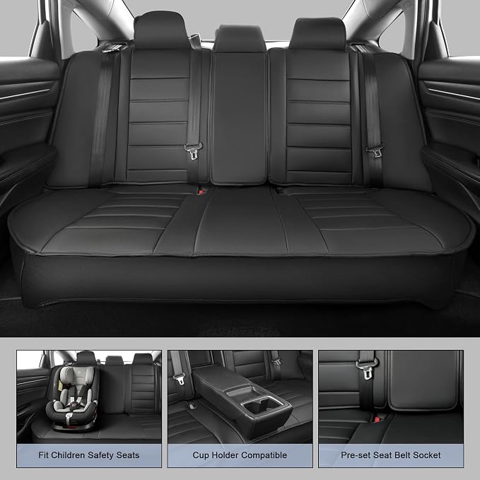 IKABEVEM Car Seat Covers Custom Fit for Honda Accord 2023 2024 2025 2026 Full Set Waterproof Faux Leather Full Coverage Car Seat Protector, Airbag Compatible, All Weather Protection(Black) - Image 3