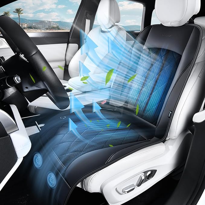 [2026 Upgrade] Cooling Car Seat Cover Ventilated Seat Cushion Summer Driving 12V-24V Ventilated Car Seat Cushion with 2 Powerful Turbo Fans with 3-Speed Adjustable Universal Fit Most Car-Black by FLORICH