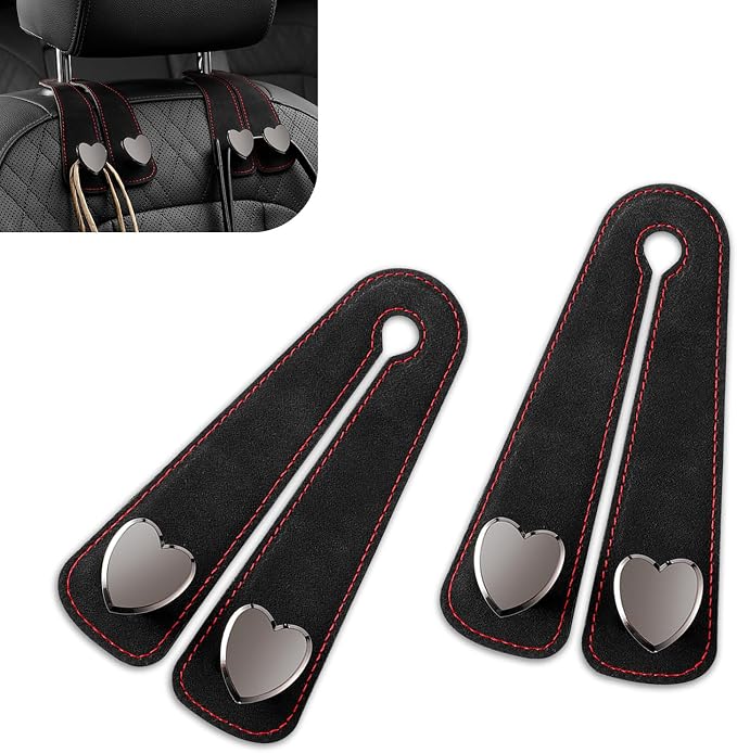 2 PCS Car Seat Headrest Hooks, Cute Heart Shape Purse Hook, Suede Seat Back Storage Hanger, Multifunctiona Car Accessories for Women (Black) by Unknown