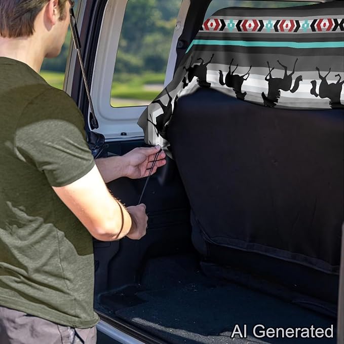 American Western Tribal Aztec Horse Print Waterproof Backseat Cover for Car Trucks Van SUV Jeep, Universal Fit Non-Slip Rear Bench Towel Seat Covers for All Seasons - Image 5