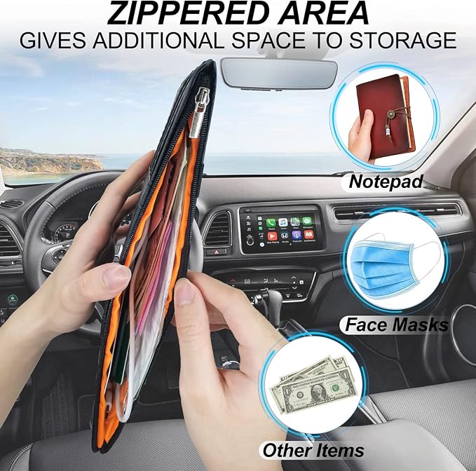 Keedolla 2Pcs Car Sun Visor Organizer, Auto Interior Accessories Pocket Organizer Car Visor Storage Pouch Holder with Zipper Pocket for Sedan, Truck, SUV - Black - Image 4