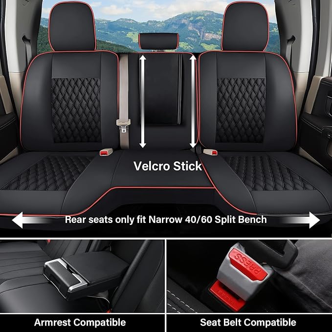 Coverado Chevy Chevrolet Silverado GMC Sierra Seat Covers Full Set, Custom Fit for 2014-2018 1500, 2015-2019 2500HD 3500HD Crew Double Extended Cab, Faux Waterproof Leather Seat Covers (Redline) - Image 3