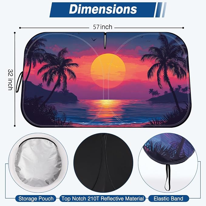 Car Windshield Sun Shade UV Reflector Foldable Front Window SUV | Blocks 98% UV Rays,Keep Interior Cool,Universal Fits Hatchback,Truck,MPV,Storage bag,57"L x 31.5"W,Car Summer Accessories - Image 2