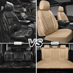CAR PASS 3D Foam Faux Leather Seat Covers Full Set,Waterproof Tan Leather Seat Cover for Cars,Luxury Universal Fit Anti-Slip for SUV Truck Sedan Automotive,Armrest Airbag Compatible,All Beige - Image 7