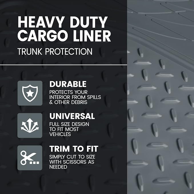 BDK Heavy Duty Rubber Cargo Mat Liner - All-Weather Trunk Protection, Trim-to-Fit Design for Cars, SUVs, Vans & Trucks - Non-Slip, Waterproof, Durable Cargo Floor Liner - 46" x 56.75" x 0.25" - Gray - Image 2