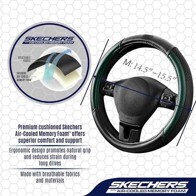Skechers Air-Cooled Steering Wheel Cover,Leather Car Steering Wheel Cover Universal Fit 14" 1/2-15" Car Wheel Protector for Men Women Fit Suvs,Vans,Sedans,Car,Trucks,Green - Image 4