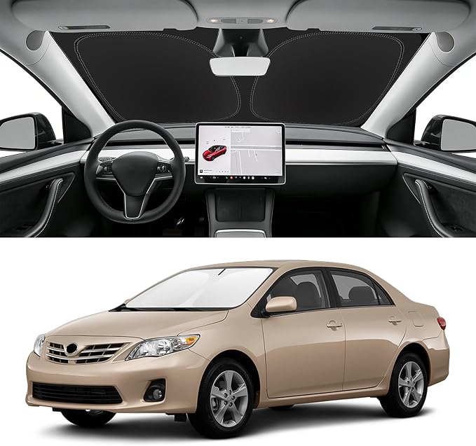 Custom Fit Windshield Sun Shade for Toyota Corolla 2009-2013 | Blocks UV Rays and Sun Heat, Helps Reduce Interior Temperature, Protects Dashboard from Fading, Folds Easily for Storage by SLOGENTO