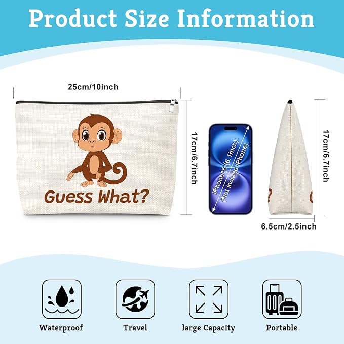 Cute Monkey Print Makeup Bag Monkey Lover Gift for Daughter Animal Monkeys Lovers Women Girls Sister Best Friend Mom Pet Coworker Graduation Mothers Day Christmas Birthday Cosmetic Bag with Zipper - Image 2