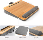 Bamboo Lap Desk for Laptop with Cushion Tablet Phone Holder Handle | Laptop Stand with Anti-Slip Strip Fits up to 15.6 inch Portable Computer Lap Desk for Couch, Bed & Car - Image 6