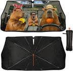 Funny Capybara Car Windshield Sunshade Umbrella Capybaras Sun Shade Umbrella for Car Foldable Windshield Umbrella Block UV Rays Heat Keep Vehicle Cool for Cars SUV 57"x30" by PZTZH