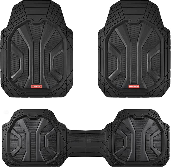 Coverado Car Floor Mats for Cars, Waterproof All Weather Floor Mats, Deep Dish Car Mats, Universal Trim to Fit Automotive Floor Mats for Trucks Car Accessories for Cars SUV Truck (3 Pcs,Black) by COVERADOAUTO