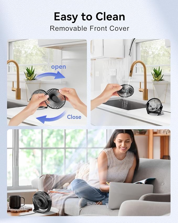 Edvision USB Desk Fan, 5 Inch Small Portable, 3 Speeds Powerful Wind Mini Personal Desktop Fan 360° Rotation Adjustable, Plug In USB Fan Quiet for Table Home Office Travel Car(Black) - Image 7
