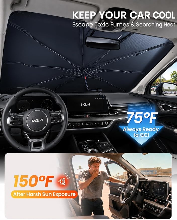 Zanch Windshield Sun Shade Umbrella: 3D Scan Custom Fit for Kia Sportage 2005-2026 [99% UV Protection, Up to 75℉ Cooler] Reflective Heat Shield, Foldable Front Sunshade Umbrella, Car Accessories - Image 2