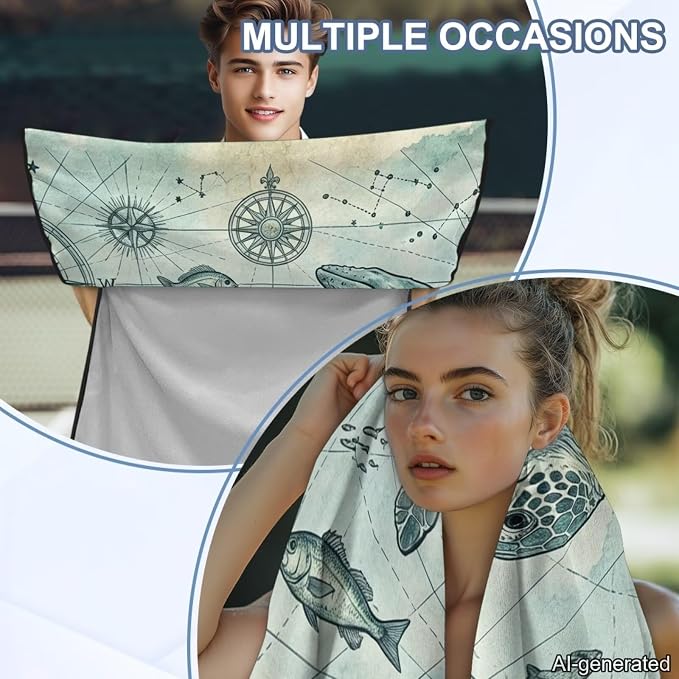 Sea Turtle Print Car Seat Towel Cover After Gym Dolphin Whale Print Car Seat Hoodie Towel Vintage Sports Towel for Gym Workout, Running, Swimming, Beach and Hiking - Image 5