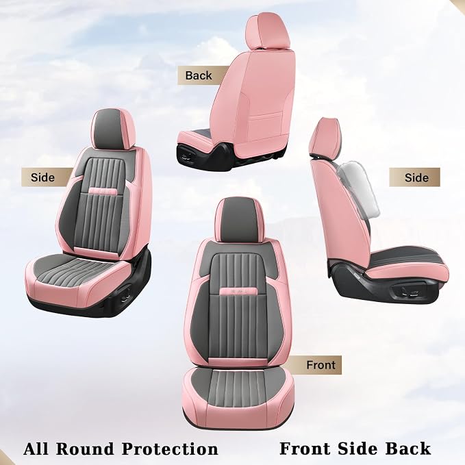 Coverado Car Seat Covers Front, Seat Covers for Cars, Waterproof 2-Pack Car Seat Cushions, Leather Carseat Seat Protectors, Universal Seat Covers Fit for Most Sedans SUV Pick-up Trucks(Pink&Grey) - Image 2