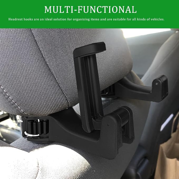 2PCS Car Headrest Hidden Hook, Purse Hook for Car, 2 in 1 Vehicle Back Seat Headrest Mobile Phone Holder, 360° Rotating Backseat Organizer for Handbag Clothes Grocery Fit Vehicles (Red) - Image 2