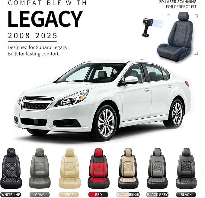 for Subaru Legacy 2008-2026 Car Seat Covers, Full Set, Black | Luxury Full Coverage Leather Seat Protectors, Waterproof Breathable, Non-Slip, Easy to Install, Airbag Compatible, All-Season - Image 3