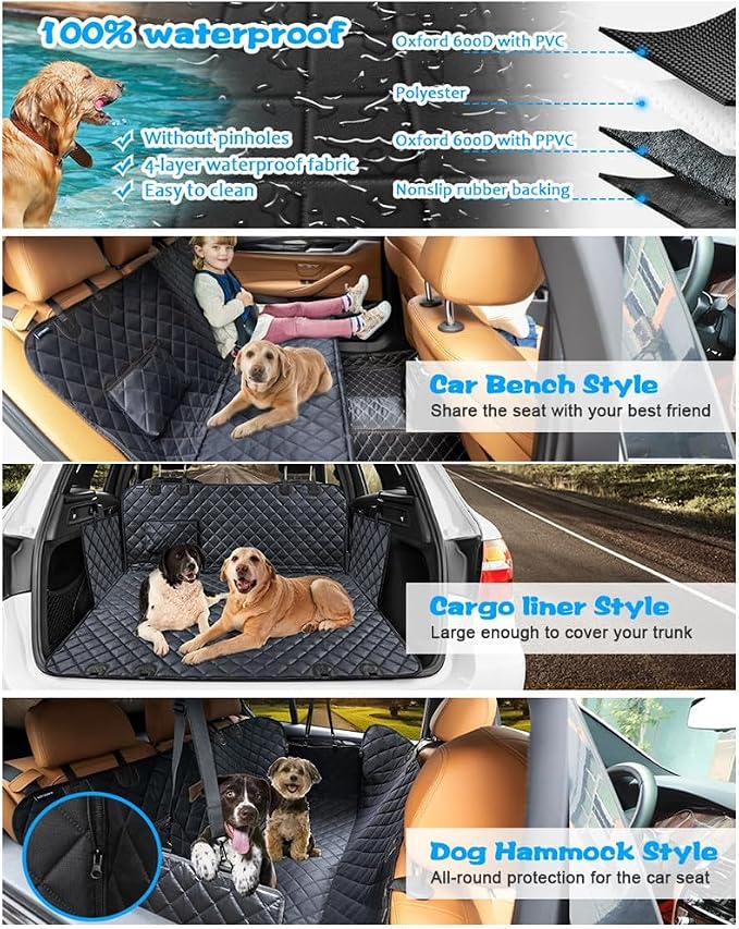 Dog Car Seat Cover for Back Seat, 100% Waterproof Pet Seat Cover with Mesh Visual Window, Scratchproof Nonslip Dog Hammock for Car, Bench & Cargo Liner Style, Universal Size Fits Cars, SUVs, Trucks - Image 6