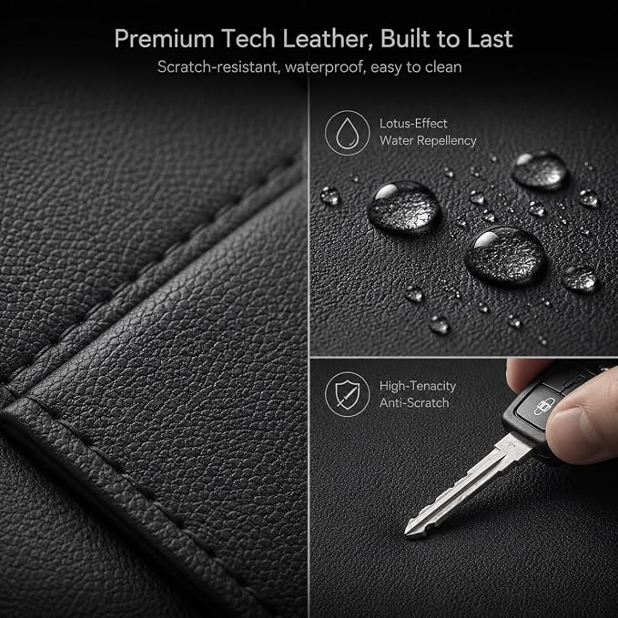 2 Pack Leather Look Car Backseat Organizer with Tablet Holder, Foldable Tray, 8 Storage Pockets, Cup Holder, Tissue and Umbrella Slots, Seat Back Protector Kick Mat for Cars SUVs Trucks - Image 6