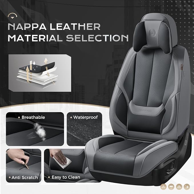 Coverado Car Seat Covers, Seat Covers for Cars, Waterproof Leather Auto Seat Protectors, Leather Car Seat Cushion, Car Interiors Accessories Universal Fit for Most Cars - Image 2