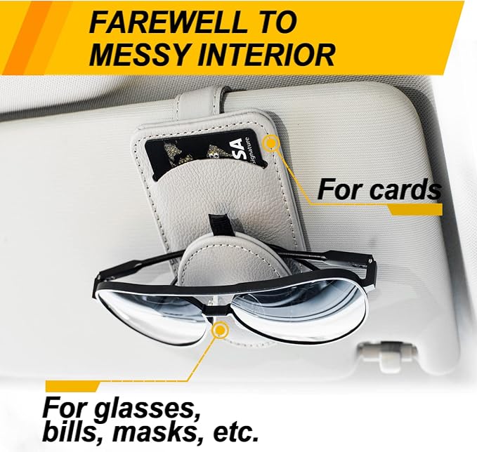 Sunglass Holder for Car Visor, Magnet Adsorbed Sunglasses Holder for Car Accessories Parts, Leather Car Sunglass Holder, Car Visor Sunglasses Clip for Glasses Cards (1PCS, Gray) - Image 2