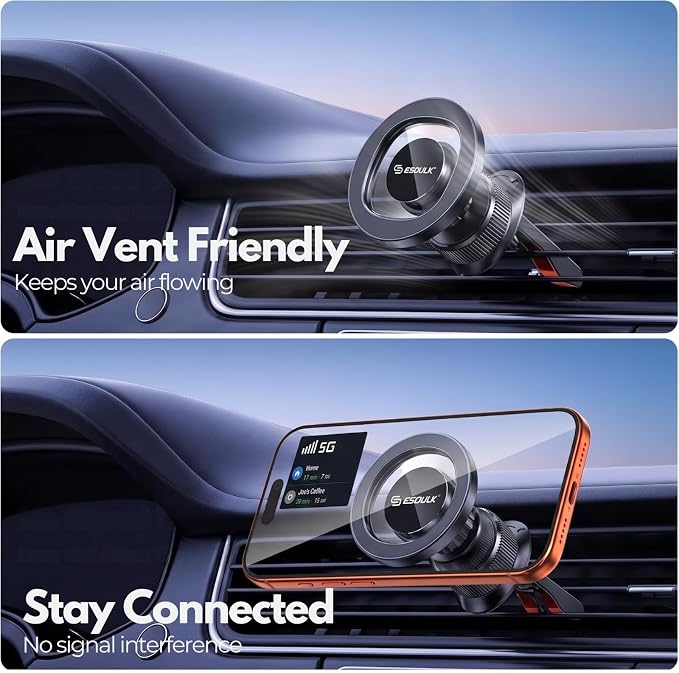 Magnetic Car Phone Mount Air Vent Holder wtih Metal Ring | Strong Magnetic Hold, Magnetic Case Compatible, Adjustable Angle, Secure Air Vent Clip, Clear Windshield View - Image 5