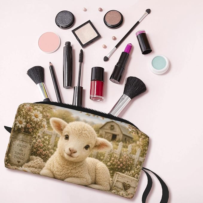 Baby Lamb Makeup Bag for Women | Small Travel Cosmetic Pouch with Zipper, Compact Makeup Organizer Bag for Purse, Toiletries, Skincare & Daily Essentials - Image 6