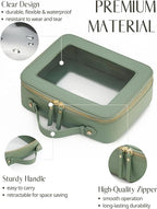 Clear Makeup Bag Mahjong Tile Bag with Zipper and Handle Sage Green | Structured Large Travel Makeup Bag for Toiletries for Women, Big Long-trip Cosmetic Case, Waterproof PU Leather, Wide Opening - Image 2