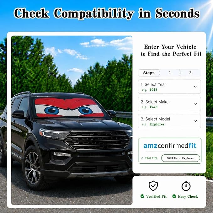 Car Windshield Sun Shade, Universal Fit Full-Size SUV Pickup MPV, Angry Red | 63 x 33.86" Large Windshield Cover, Foldable Front Window Sunshade, UV Heat Protection, Cute Eyes Series - Image 9