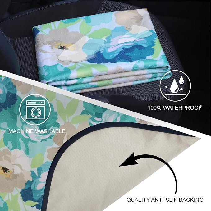 Sweat Towel Car Seat Cover Protector Front Seats for Gym Workout, Running, Swimming, Beach and Hiking, Waterproof Universal Seat Cover for Car, Trucks, Van & SUV (1, Cyan Flower, Rear Seat) - Image 3