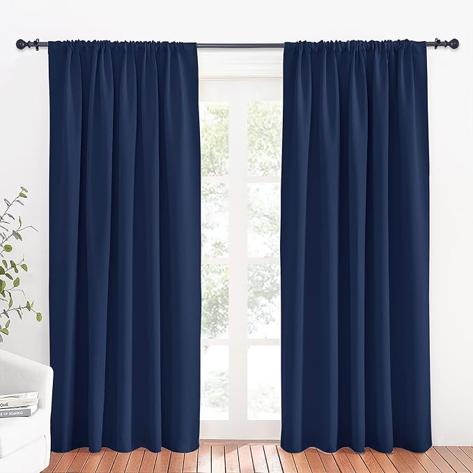 RYB HOME Large Blackout Curtains for Bedroom Living Room 84 inches Long | Thermal Insulated, Privacy, Drapes for Large Window, Triple-weave Fabric, For Better Sleep, W70 x L84, Navy Blue, 2 Panels by RYBHOME