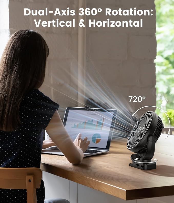 40000mAh Clip on Fan for Golf Cart, Up to 127Hrs Portable Rechargeable Fans | 8-inch Desk Fan with 3 Speeds, 9 LEDs, Remote, Timers, Hook, Battery Operated Fan for Office, Desk, Camping, Treadmill, Tent - Image 7