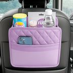 Mandark PU Leather Car Seat Back Organizer, Purple | Three-pocket layout with clear panel, elastic strap installation, fits most cars, SUVs, and trucks, car interior accessories - Image 6