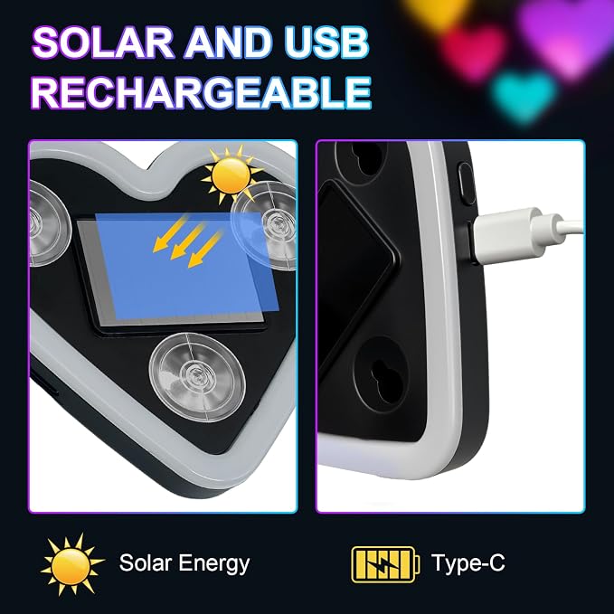 Heart-Shaped LED Neon Solar USB Rechargeable 2-Pack Blue Car | 40 High-Brightness Wireless Led Lights for Car, 5 Modes Suction Cups Easy Mount for Auto Interior Bedroom Decor Gift - Image 6