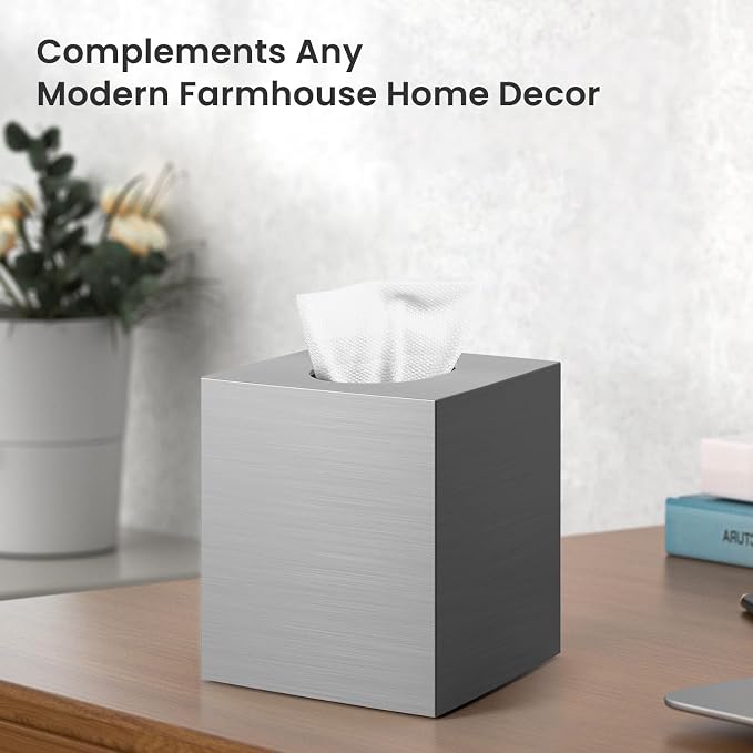 Square Acrylic Tissue Box Cover with 2 Pcs Qtip Holder Dispenser,Sliver | Modern decor,plastic,bathroom vanity storage organizer set,non-slip,Easy to refill,size compatibility for tissue & rolls - Image 5