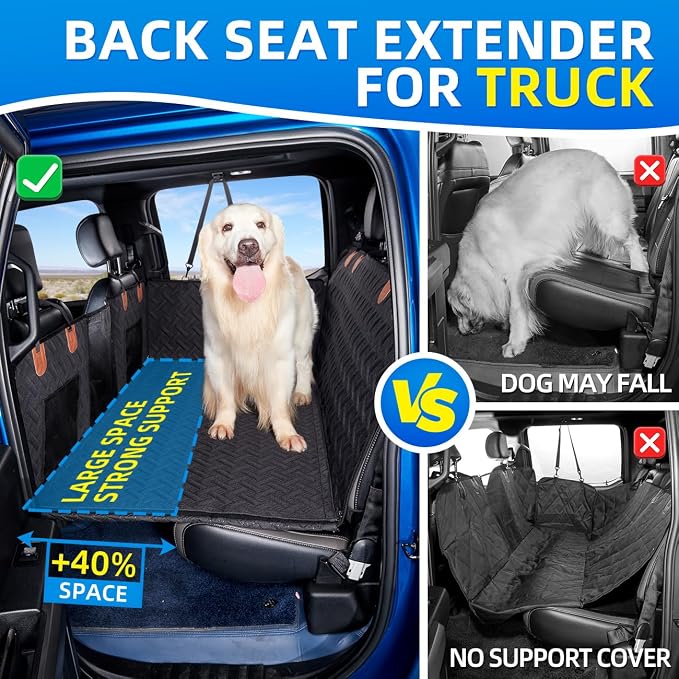MAXFUT Dog Car Seat Cover for Back Seat,Seat Extender for Full Size Truck | Removable surface,Hard Bottom Dog Hammock,Waterproof,Strong Support,More Rest Space,Truck Back Seat Protector,Black - Image 4