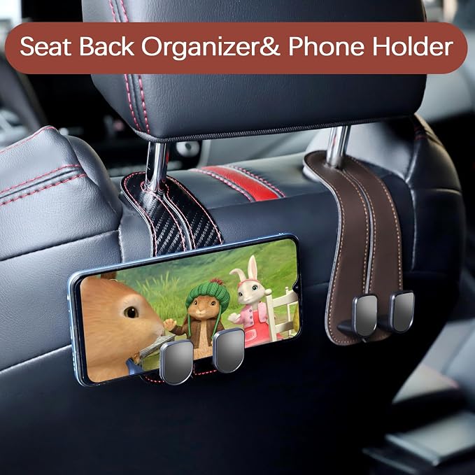2025 Automotive Seat Back Hooks,Leather Car Seat Hooks,Dual Headrest Organizer Hangers for Purses, Bags & Phones, 2 in 1 Car Headrest Hidden Hook for Tidy Organization,Pack of 2(Ivory White) - Image 4