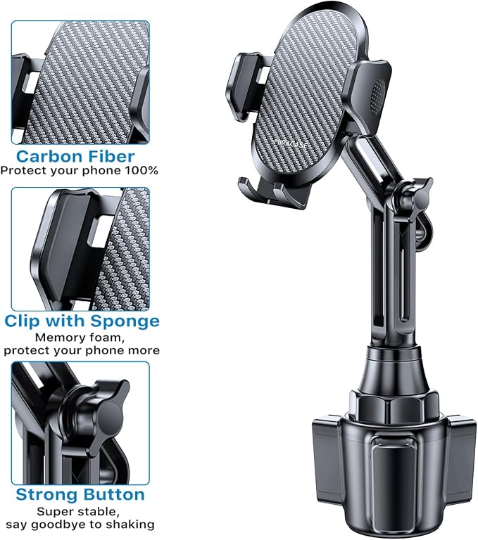 miracase 2025 Upgraded Universal Cup Phone Holder for Car, [Rotatable & Adjustable] Long Neck Car Cup Holder Phone Mount Compatible with iPhone, Samsung, Google & More Smartphones - Image 6