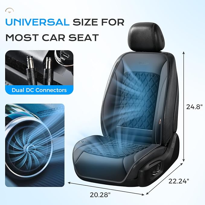 Coverado Cooling Car Seat Cover,Ventilated Car Seat Cushion with 8 Fans, Cooled Seat Cover for Car SUV Truck Universal Fit, Fashion Black - Image 5