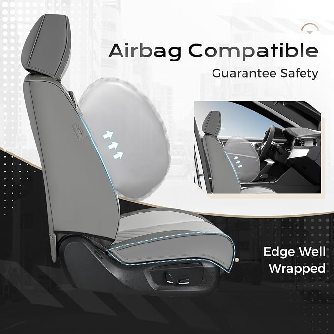 Coverado Car Seat Covers Full Set 5 pieces, Luxury Nappa Leather Seat Covers Universal Fit Waterproof Non-Slip Breathable Front & Back Automotive Seat Protectors for Cars, SUVs, Trucks - Image 4