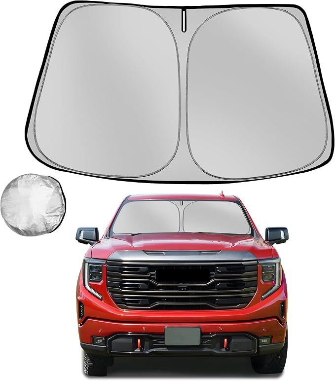 Windshield Sun Shade for 2019-2025 2026 GMC Sierra 1500 2500 3500 | Foldable Sun Sunshade for Car Front Window Blocks UV Rays and Heat Automotive Interior Protector Custom Fit Accessories by Fonowka