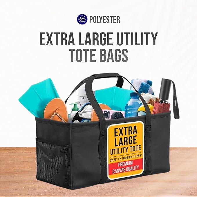 Extra Large Utility Tote Bag - Oversized Collapsible Large Beach Bag, Great for Pool with Sturdy Frame, Extra Side Pockets and Tons of Storage - Image 7