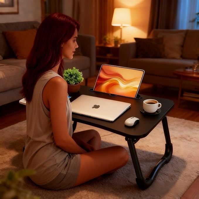 Fayquaze Laptop Desk, Portable Foldable Lap Bed Desk, Laptop Table Tray | Storage Drawer and Cup Holder, Lap Desk Lap Stand Tray Table Floor Table Serving Tray for Eating, Reading and Working - Image 7