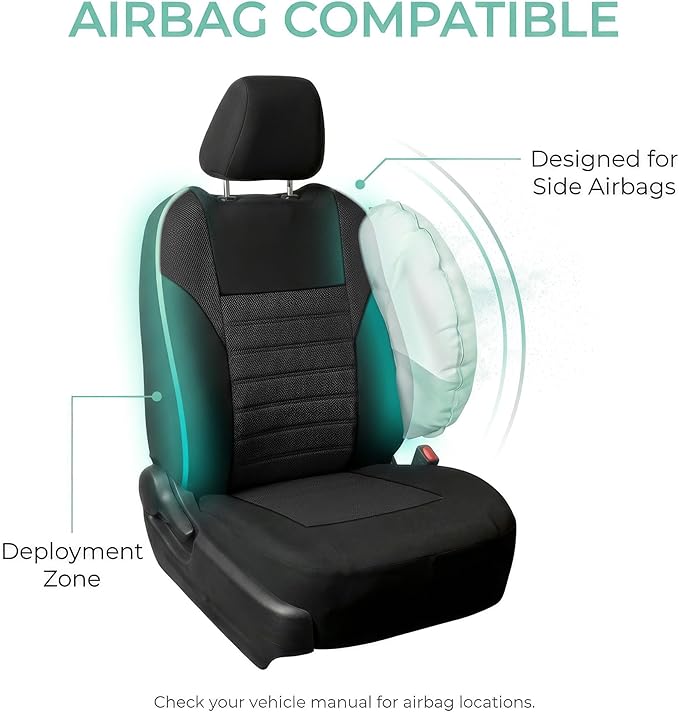 FH Group Automotive Car Seat Covers Full Set Premium 3D Air Mesh Front Seat Covers, Airbag Compatible & Split Bench Cover Universal Fit Interior Accessories for Cars Trucks and SUVs - Black - Image 5
