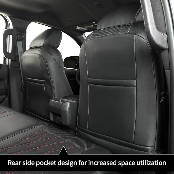 Tacoma Hybrid Leather Seat Covers Full Set for 2024-2026 Toyota Tacoma TRD Sport,TRD Off-Road,Limited,Trailhunter,Fully Covered,Luxury Waterproof Car Seat Protector(Black & Diamond) - Image 4