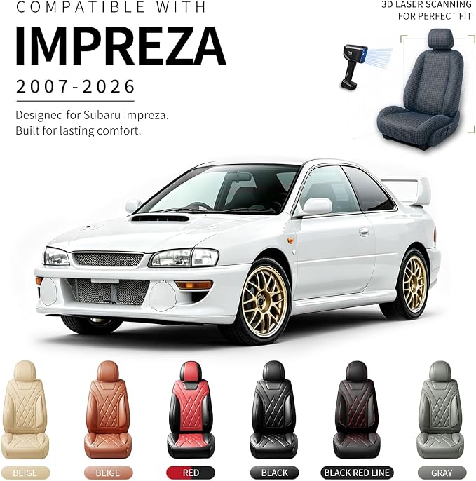 for Subaru Impreza 2012-2026 Car Seat Covers, Full Set, Black | Luxury Full Coverage Leather Seat Protectors, Waterproof Breathable, Non-Slip, Easy to Install, Airbag Compatible, All-Season - Image 4