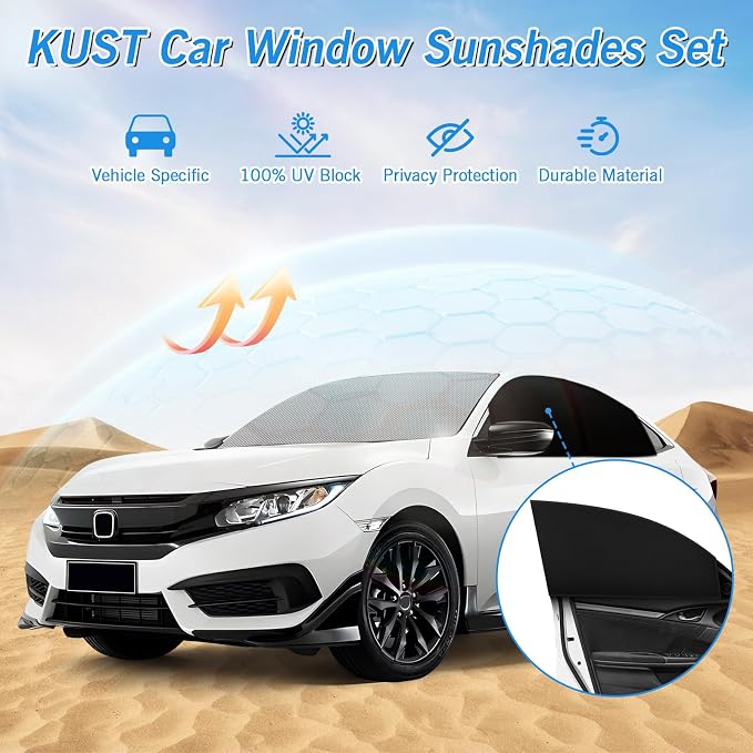KUST Windshield Sun Shade Umbrella for Honda Civic 2016 2017 2018 2019 2020 2021 Rear Window Shades 100% UV Protection and Blackout Privacy 5PCS Car Window Covers Accessories - Image 2