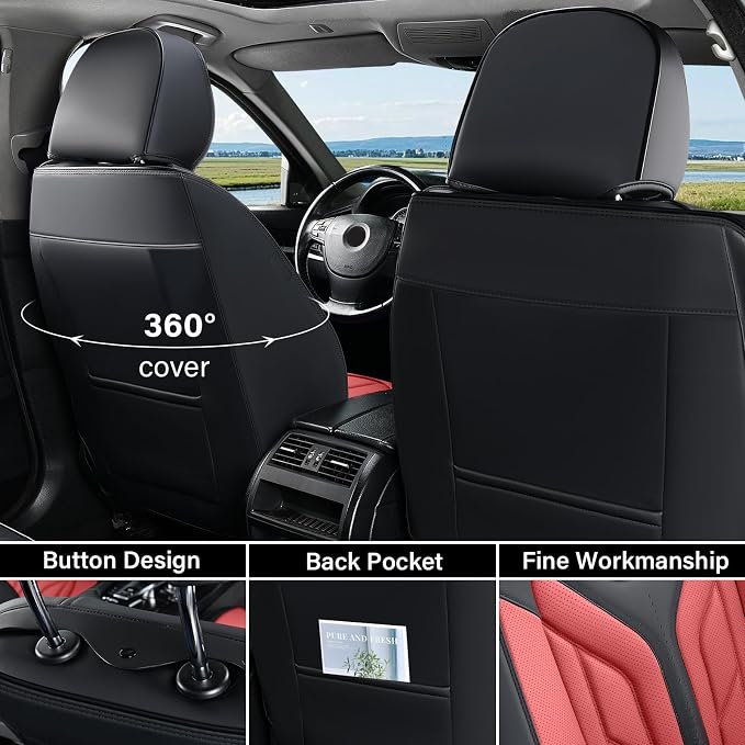 Coverado Seat Covers, Car Seat Covers Front Seats, Leather Seat Covers for Cars, Automotive Seat Covers Car Seat Protector Car Seat Cushion Universal Fit for Most Sedans SUV Pick-up Truck(Burgundy) - Image 2