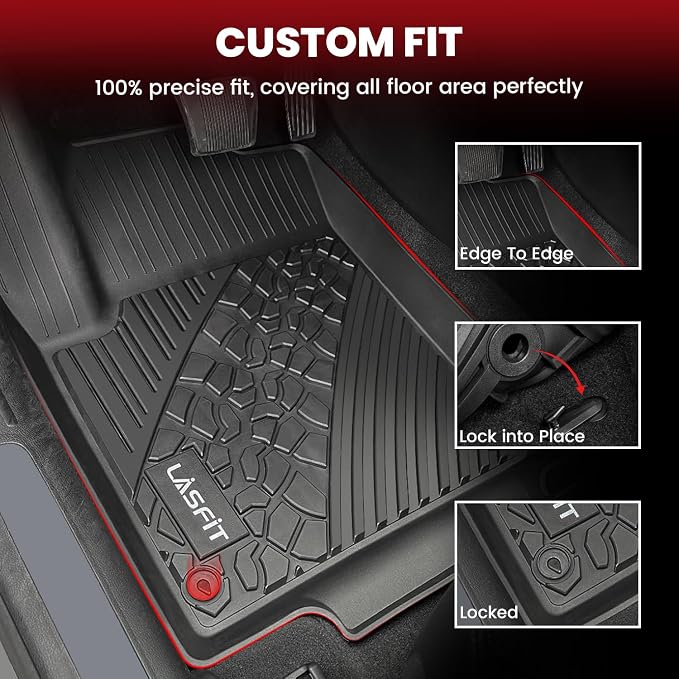 LASFIT Floor Mats for Jeep Cherokee 2015-2023 | Not Fit with Raised Dead Pedal, All Weather, TPE, Custom Fit, Car Mats, Floor Liners, 1st & 2nd Row, Black - Image 2