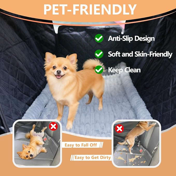 Dog Car Seat Cover 2 Piece Seat Waterproof Hammock and Light Grey Cover | Scratch Proof Nonslip Back Seat Pet Bed Mat for Travel Durable Soft Back Seat Covers for Cars Trucks and SUVs - Image 3